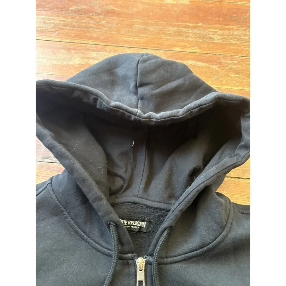 True Religion Full Zip Up Black Graphic Logo Hoodie Men's XXL Y2K Pullover